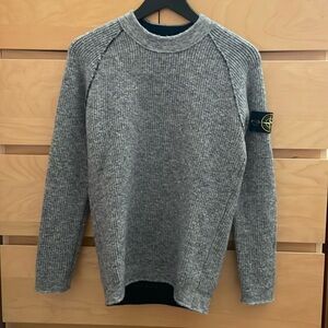 Stone Island Reversible Sleeve Logo Knitted Jumper Grey/Navy